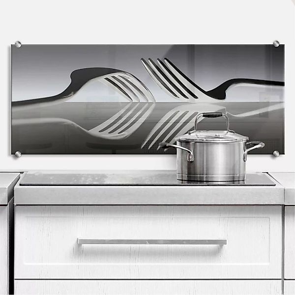 Wall-Art Küchenrückwand "Silber Besteck Panorama", (1 tlg.) günstig online kaufen