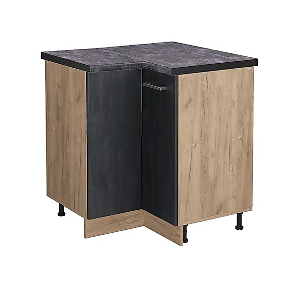Vicco Eckunterschrank R-Line Schwarz Beton/Goldkraft Eiche 76 cm AP Anthraz günstig online kaufen