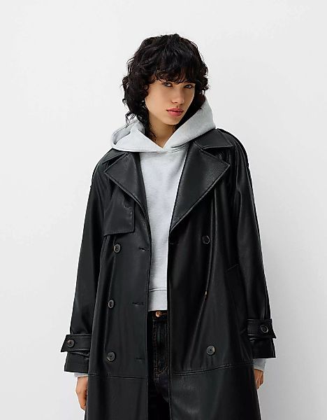 Bershka Trenchcoat Aus Kunstleder Damen L Schwarz günstig online kaufen