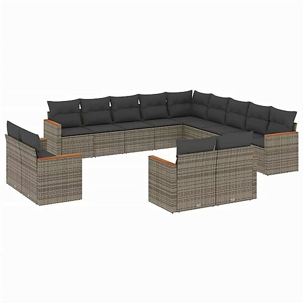 vidaXL 13-tlg Garten-Sofagarnitur mit Kissen Grau Poly Rattan Modell 40 günstig online kaufen