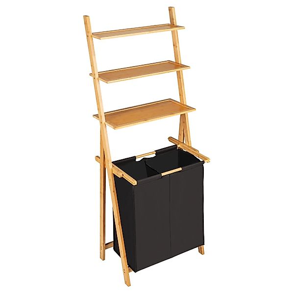 Wenko Leiterregal Ecori mit Wäschesammler 66 l Schwarz-Bambus günstig online kaufen