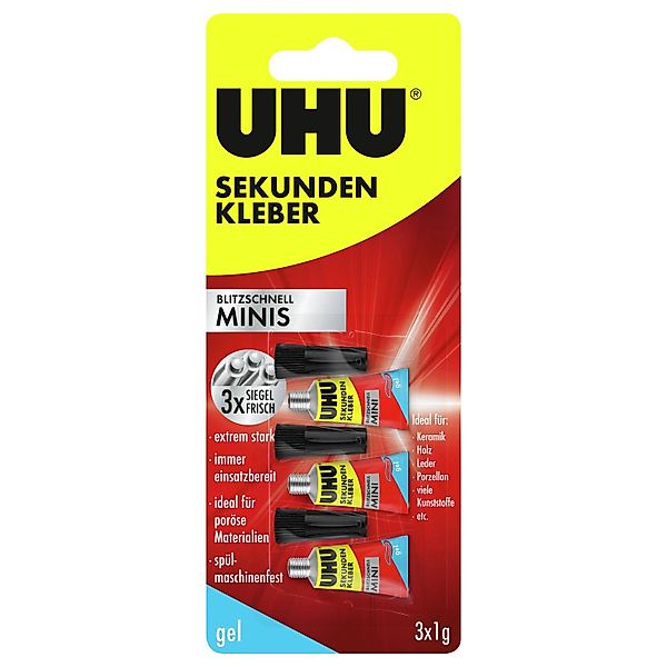 Uhu Sekundenkleber Blitzschnell Minis Gel 3 x 1 g günstig online kaufen