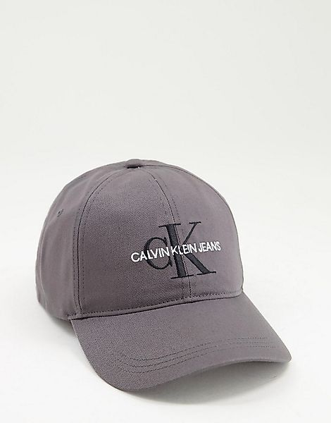 Calvin Klein Jeans – Kappe in Anthrazit mit Monogramm-Logo-Grau günstig online kaufen