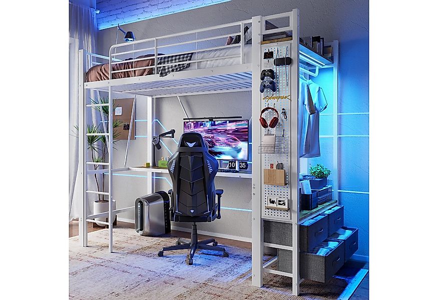 TavilaEcon Hochbett mit Trockenstab & Einlegeböden, 4 Schubladen, USB+TYPE- günstig online kaufen