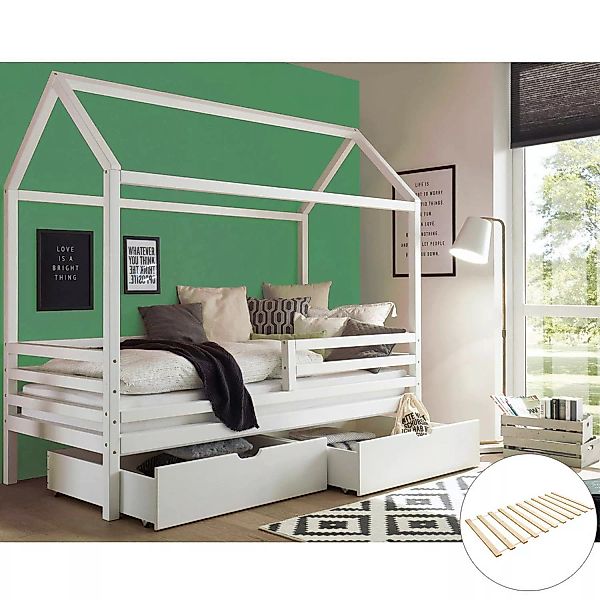 Hausbett Funktionsbett Kinderbett 90x200 cm mit hohem Dach LUANA-78 massiv günstig online kaufen