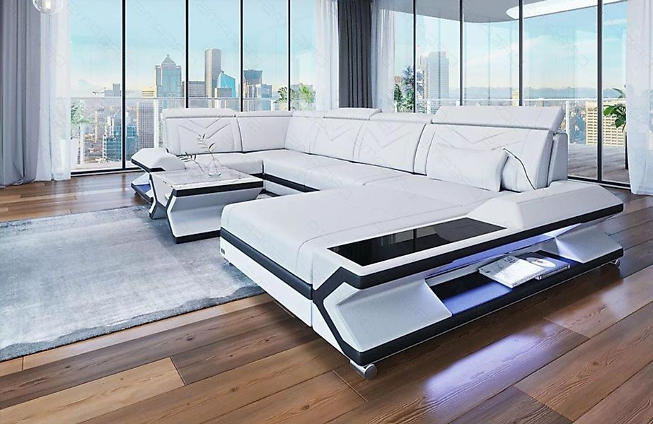 Sofa Dreams Wohnlandschaft Couch Ledersofa Napoli U Form Leder Sofa, mit LE günstig online kaufen