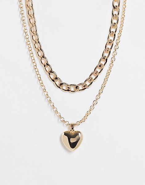 Topshop – Grobe, mehrreihige Halskette in Goldoptik mit Herzanhänger-Goldfa günstig online kaufen