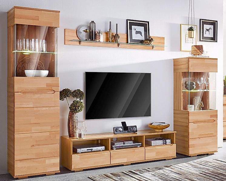 Home affaire Wohnwand "Vetro,Fronten Massivholz,Korpus Holzwekstoff,Griffmu günstig online kaufen