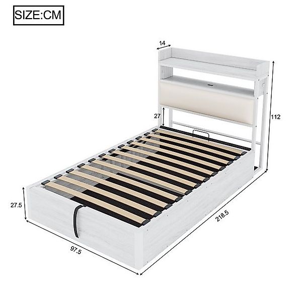 Flieks Holzbett, Hydraulisches Stauraumbett Metallbett Einzelbett 90x200cm günstig online kaufen