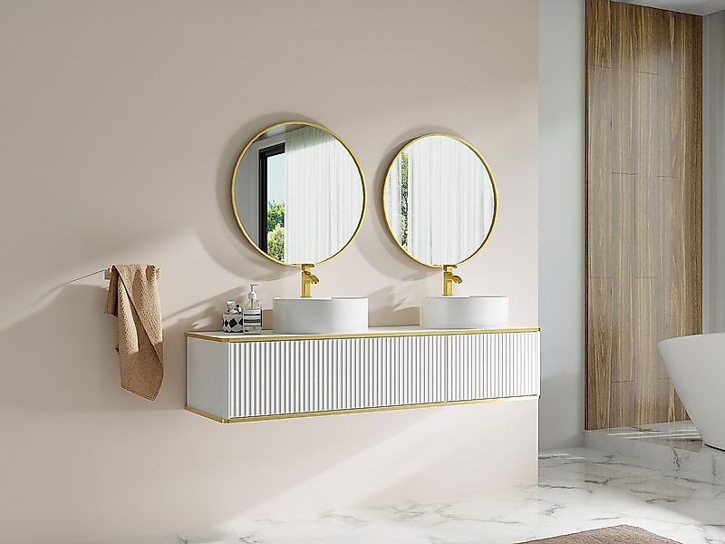 Waschbeckenunterschrank hängend mit rundem Doppelaufsatzwaschbecken - Strei günstig online kaufen