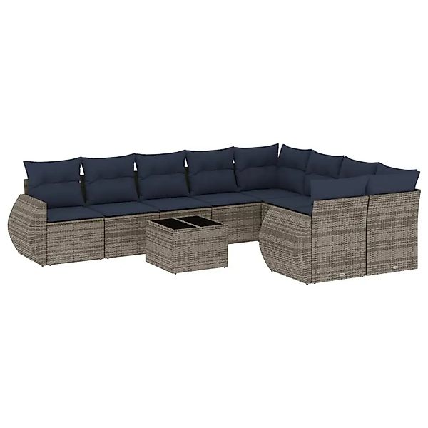 vidaXL 10-Tlg Gartensofa-Set mit Kissen Grau Polyrattan 3221850 günstig online kaufen