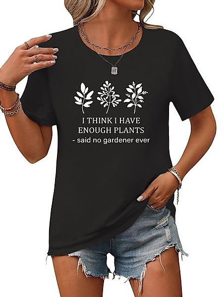 PYL Rundhalsshirt Damen Casual Kurzarmshirt mit Blumen und Gras Druck günstig online kaufen