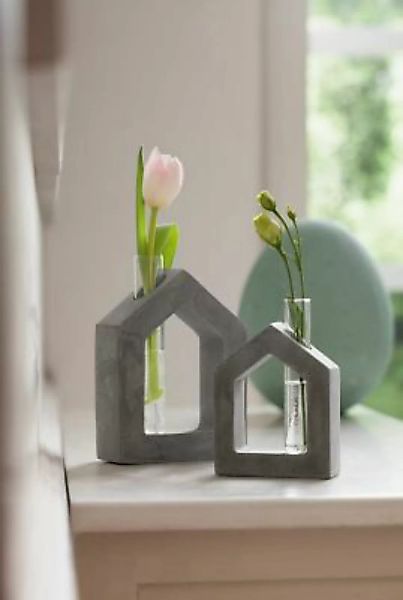 HOME Living Haus Haus-mit-Vase Vasen grau günstig online kaufen
