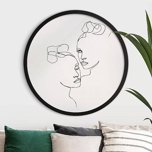 Rundes Bild mit Rahmen Line Art Gesichter Frauen Schwarz Weiß günstig online kaufen