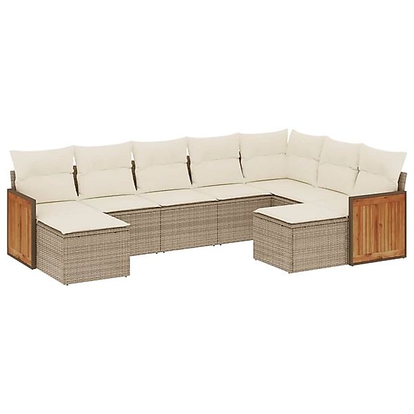 vidaXL 9-Tlg Garten-Sofagarnitur mit Kissen Beige Poly Rattan 3260623 günstig online kaufen