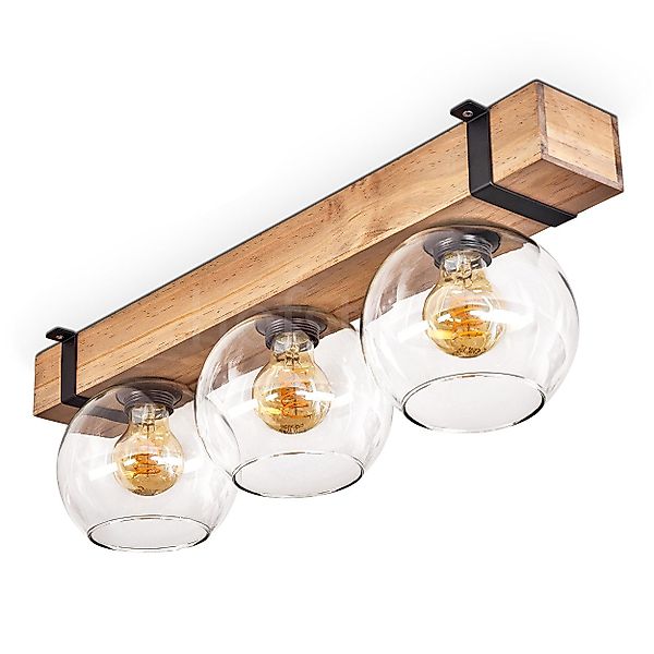 hofstein Deckenleuchte Deckenlampe aus Metall/Holz/Glas in günstig online kaufen