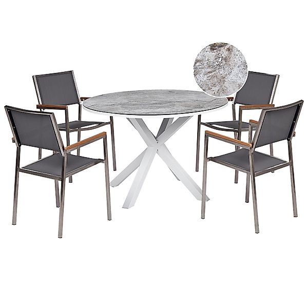 Beliani Gartentisch Set MALETTO/GROSSETO Grau Weiss Silber günstig online kaufen