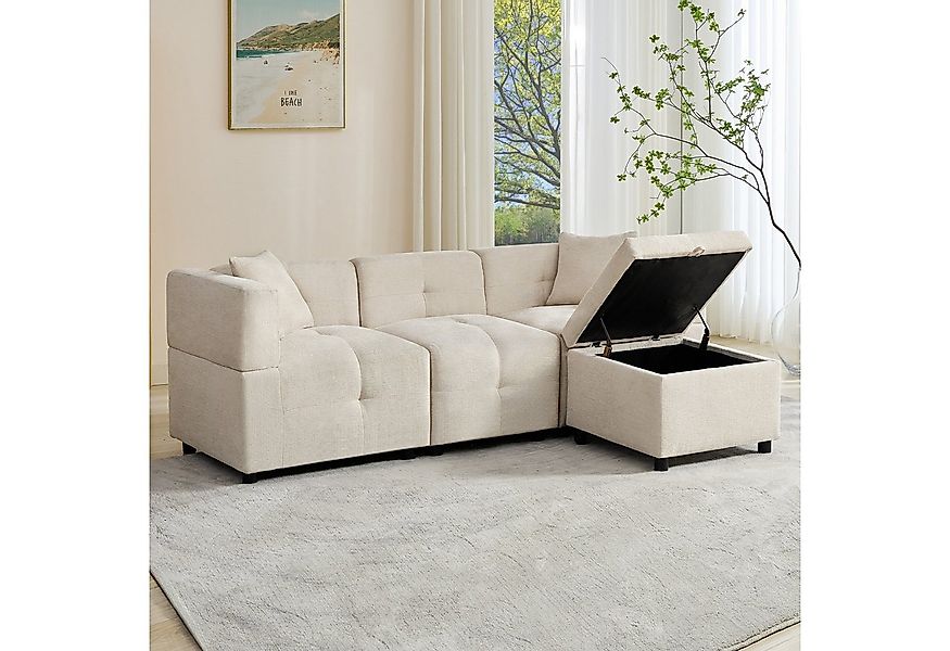 Merax 3-Sitzer Sofa Ecksofa mit abnehmbarem Fußhocker mit Stauraum, 204*126 günstig online kaufen
