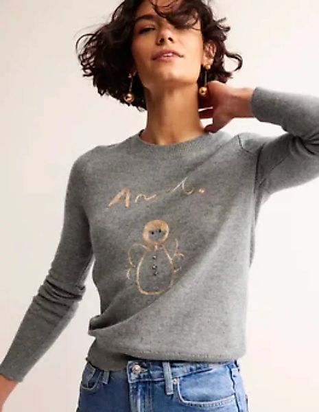 Festlicher Pullover mit Stickerei Damen Boden, Grau Meliert, Engel günstig online kaufen