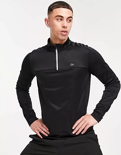 Calvin Klein Sport – Langärmliges Shirt mit kurzem Reißverschluss-Schwarz günstig online kaufen