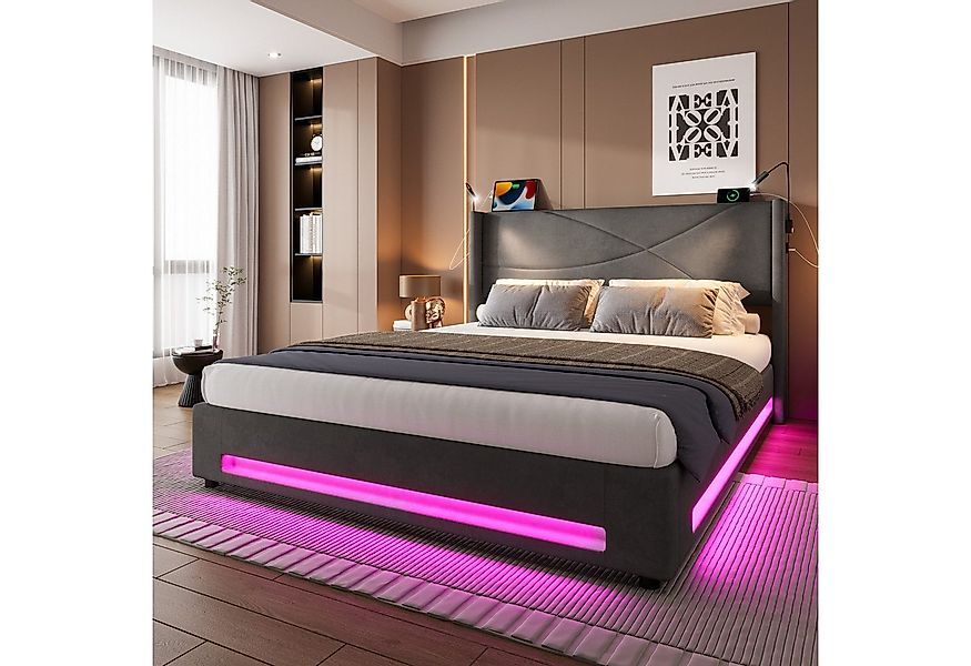 HAUSS SPOLE Polsterbett 140×200cm Doppelbett Jugendbett mit 2 Leselichtern günstig online kaufen