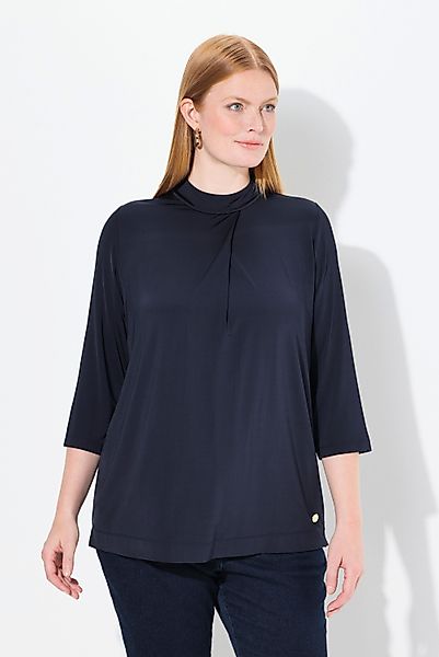 Ulla Popken Longsleeve Slinky-Blusenshirt Zierfalte Stehkragen günstig online kaufen