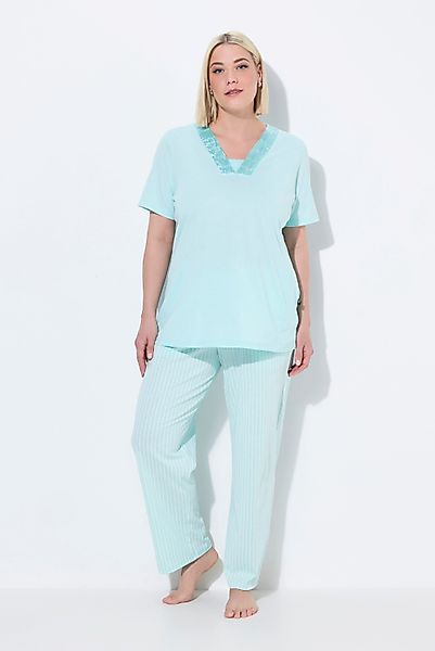 Ulla Popken Pyjama Schlafanzug Streifen V-Ausschnitt günstig online kaufen