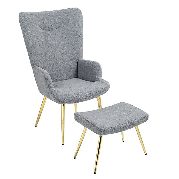 HOMCOM Sessel mit Fußhocker Lounge-Sessel Lesesessel mit goldenen Stahlbein günstig online kaufen