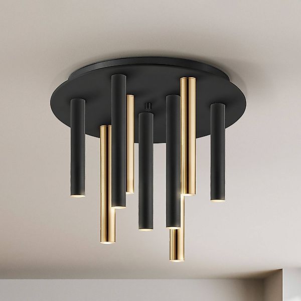 LED-Deckenlampe Varas dimmbar, 9-flg., gold/schwarz, Metall günstig online kaufen