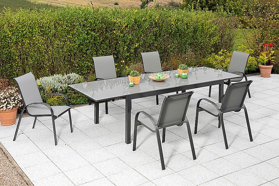 MERXX Garten-Essgruppe "Amalfi" Set, 7 Stk. tlg. 6 Stapelsessel, Ausziehtis günstig online kaufen