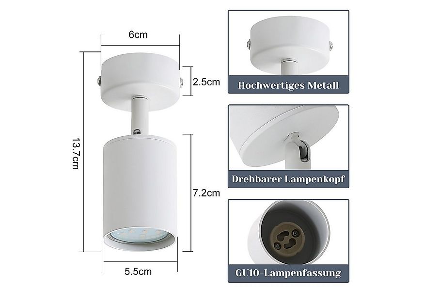 ZMH LED Deckenstrahler Retro Deckenleuchte Weiß/Schwarz -GU10 350°Schwenkba günstig online kaufen