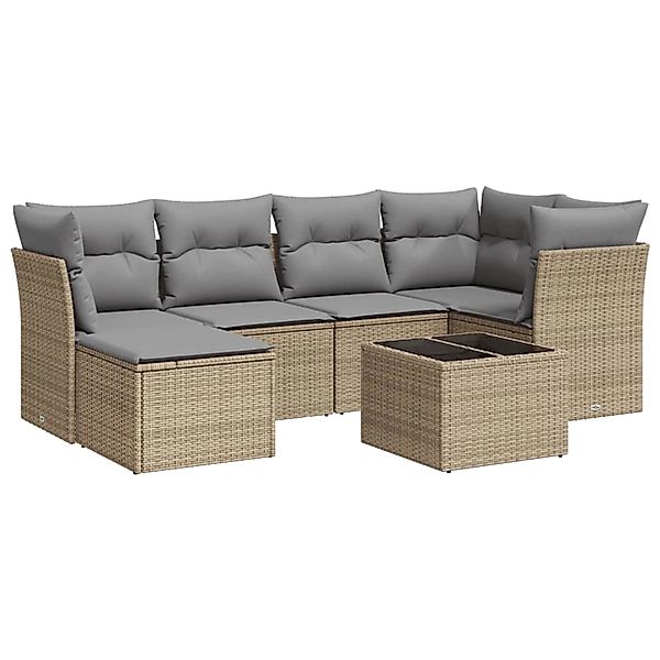 vidaXL 7-Tlg Garten-Sofagarnitur mit Kissen Beige Poly Rattan 3249798 günstig online kaufen