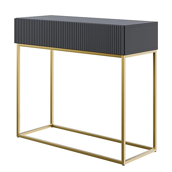 Selsey Veldio Konsolentisch 90 cm mit Lamellenfront und Schublade Schwarz m günstig online kaufen