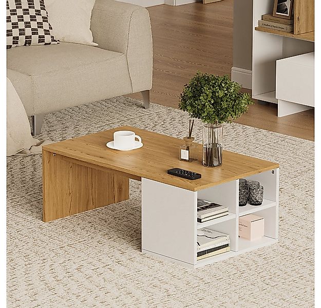 Vicco Couchtisch Kivo, Weiß/Eiche/Eiche, 90 x 50 cm mit offenen 4 Fächern ( günstig online kaufen