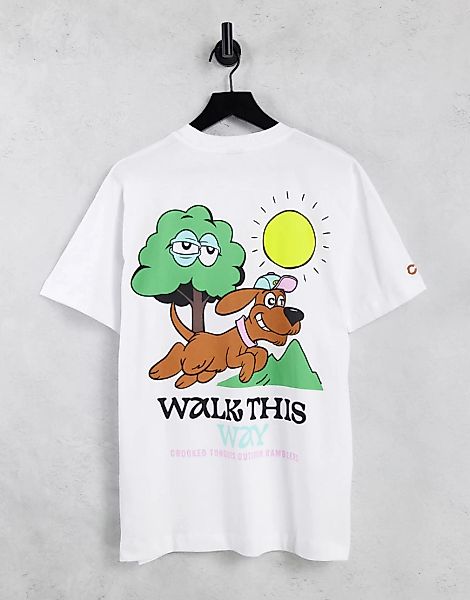 Crooked Tongues – T-Shirt in Weiß mit „Walk This Way“-Grafikprint günstig online kaufen