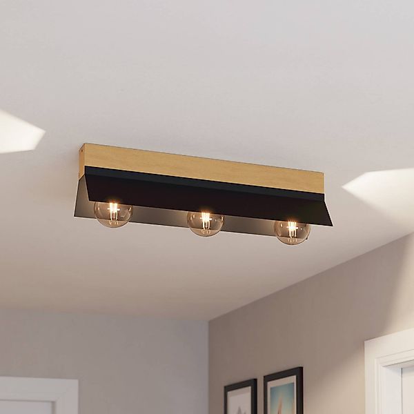 Deckenlampe Tarrafo schwarz, holz natur, 3-flammig günstig online kaufen