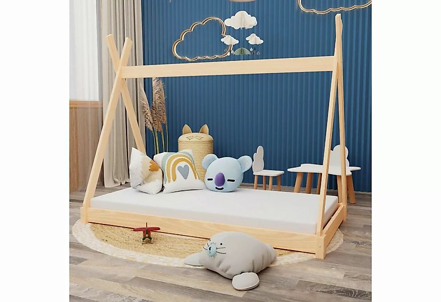 HAGO Kinderbett Montessori Kinderbett 200x90cm natur Tipi Spielbett Zeltfor günstig online kaufen