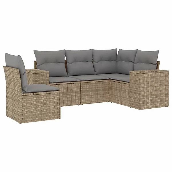 vidaXL 5-Tlg Garten-Sofagarnitur mit Kissen Beige Poly Rattan 3222568 günstig online kaufen