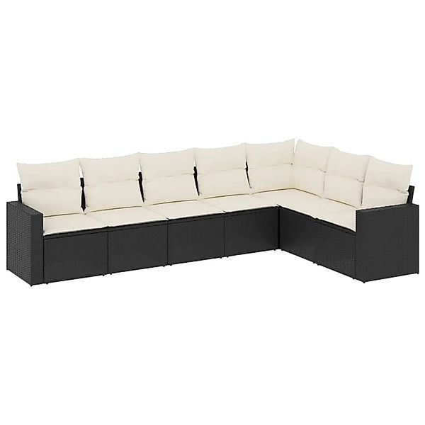 vidaXL 7-Tlg Garten-Sofagarnitur mit Kissen Schwarz Poly Rattan 3251383 günstig online kaufen