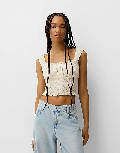 Bershka Top Rustikal Raffungen Damen S Sandfarbe günstig online kaufen