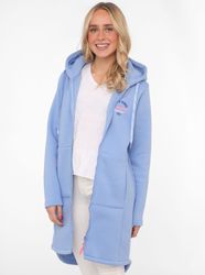 Zwillingsherz Jerseymantel ""Be happy & shine"" mit auffälig gesticktem Fro günstig online kaufen