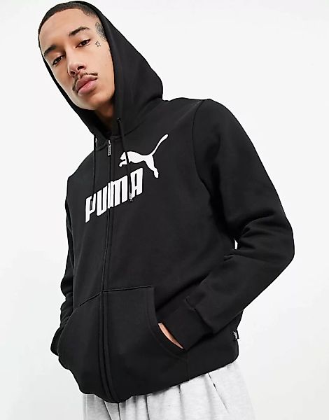 Puma – Essentials – Kapuzenjacke mit Reißverschluss mit großem Logo in Schw günstig online kaufen