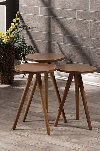 en.casa Couchtisch (3-St), 3er-Set, rund, konische Holzbeine 89322039 günstig online kaufen
