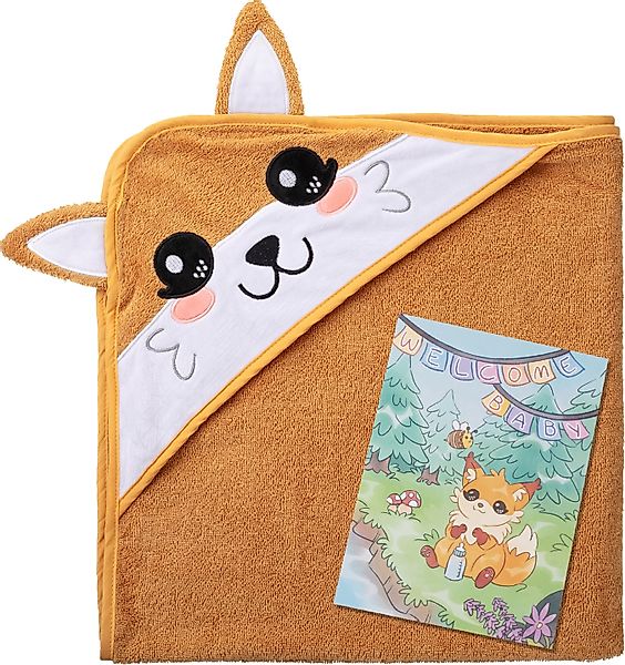 Corimori Badetuch Baby Kapuzenbadetuch mit Grußkarte, günstig online kaufen