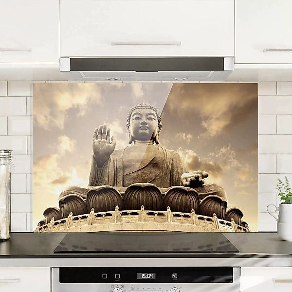 Glas Spritzschutz Buddha - Querformat 3:2 Großer Buddha Sepia günstig online kaufen