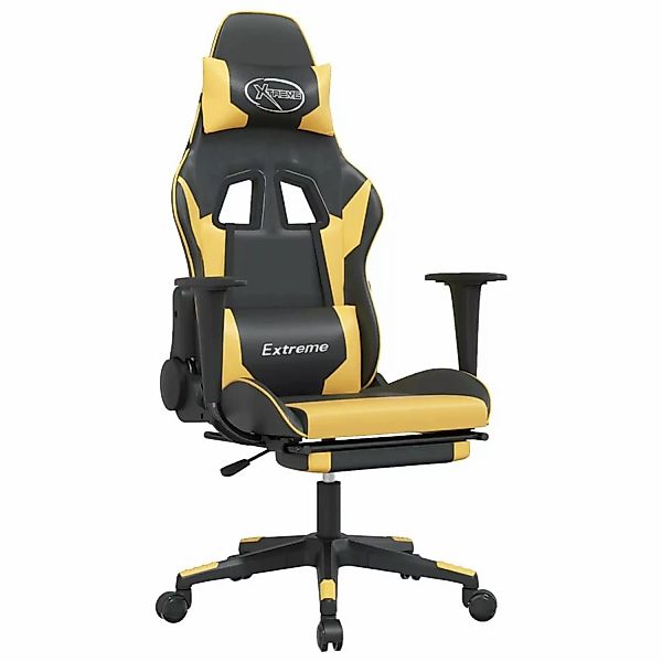 vidaXL Gaming-Stuhl mit Massage & Fußstütze Schwarz Golden Kunstleder Model günstig online kaufen