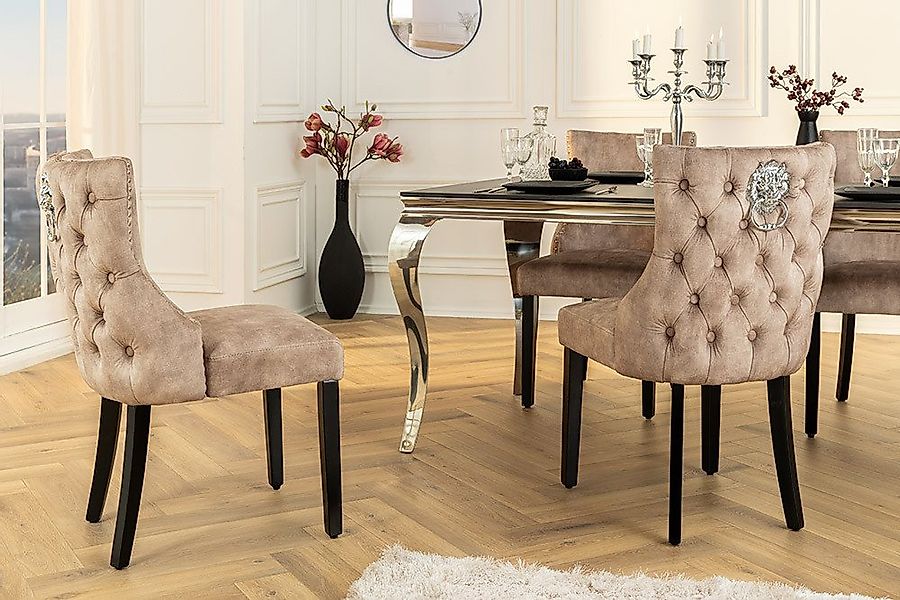 riess-ambiente Esszimmerstuhl CASTLE DELUXE beige/schwarz - Samt, Holzbeine günstig online kaufen