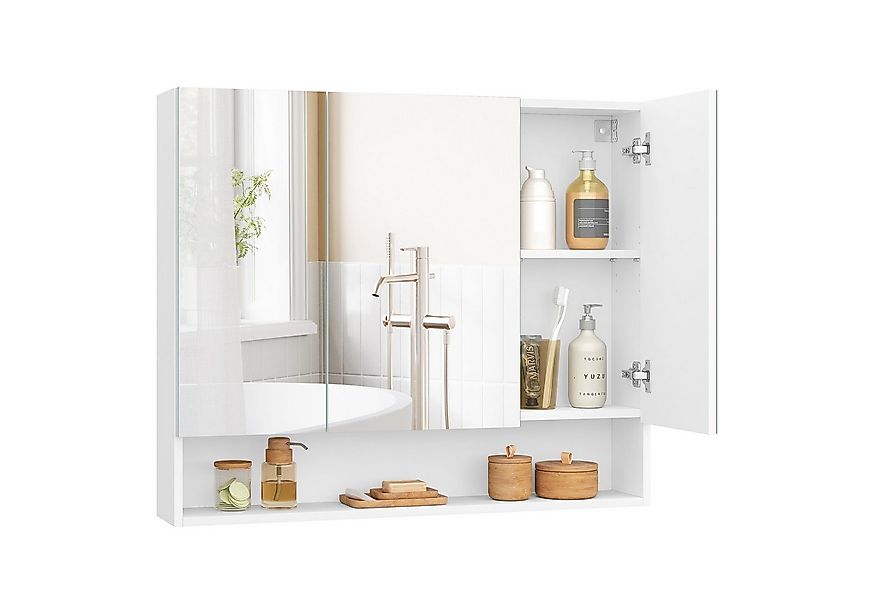 VASAGLE Spiegelschrank Badschrank Breite 70-90cm, mit 3 Türen, offenes Fach günstig online kaufen