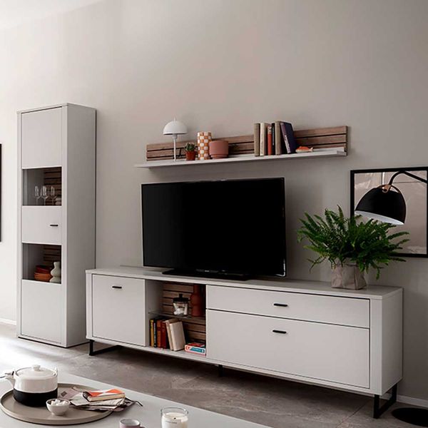 Weiße Design Wohnwand melaminbeschichtet Metallgriffen (dreiteilig) günstig online kaufen