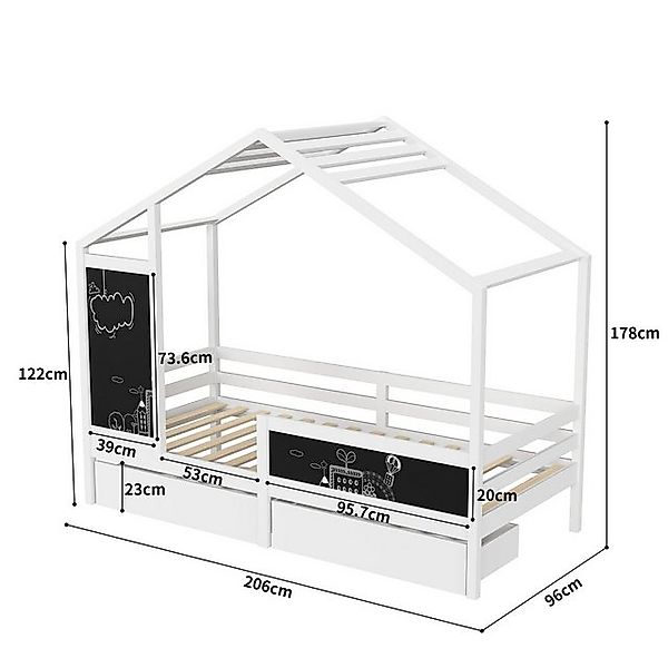 FUROKOY Spielbett Hausbett Kinderbett 90x200cm, Bett aus Kiefernholz (mit 2 günstig online kaufen